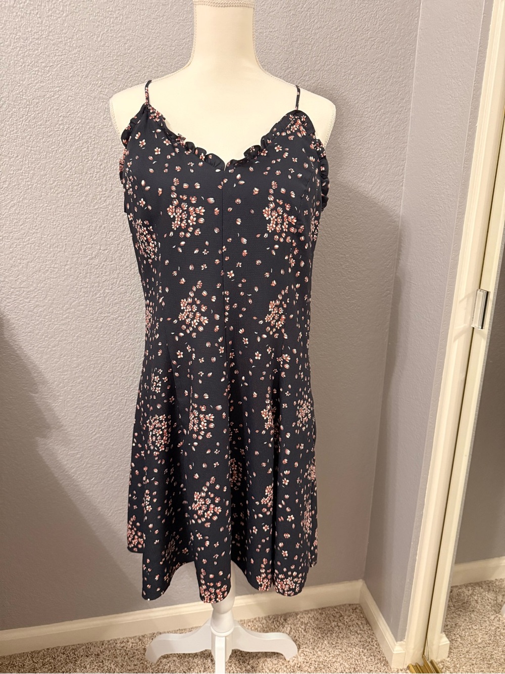 LOFT Navy Floral Sundress with Pink Blossoms